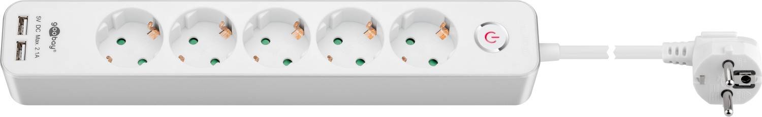 Goobay 41265 Steckdosenleiste mit USB-A Buchse & Schalter / 5-fach Steckdose / Mehrfachsteckdose / 1,5 m Kabel / Weiß-0