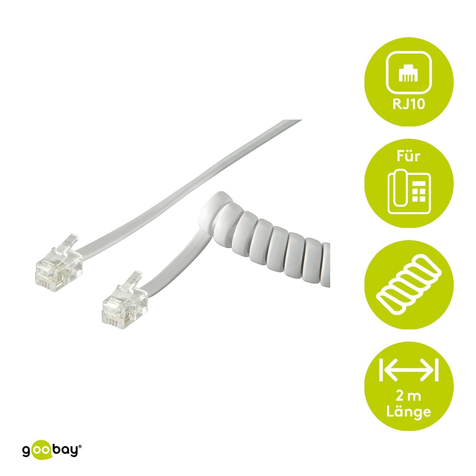 Goobay 50246 Telefonkabel RJ10 Stecker Telefonhörerkabel Spiralkabel Telefonstecker Telefonhörer Telefon Kabel Weiß 2m-3