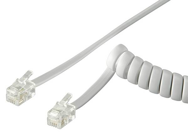 Goobay 50246 Telefonkabel RJ10 Stecker Telefonhörerkabel Spiralkabel Telefonstecker Telefonhörer Telefon Kabel Weiß 2m