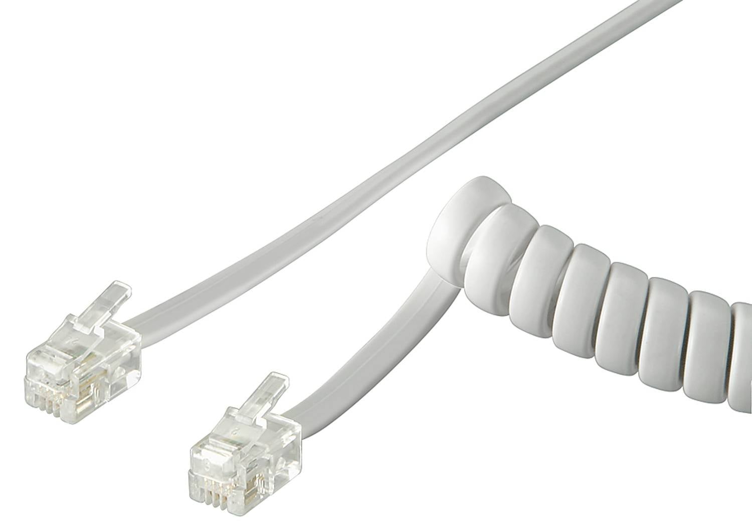Goobay 50246 Telefonkabel RJ10 Stecker Telefonhörerkabel Spiralkabel Telefonstecker Telefonhörer Telefon Kabel Weiß 2m-0