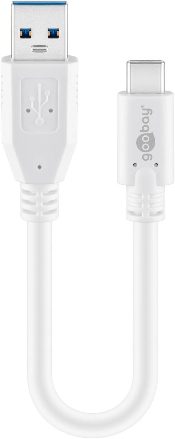 Goobay 67189 USB C auf USB A 3.0 Verlängerungskabel Handy Ladekabel Adapterkabel OTG Super Speed 5 Gbit/s Weiß 0,2m