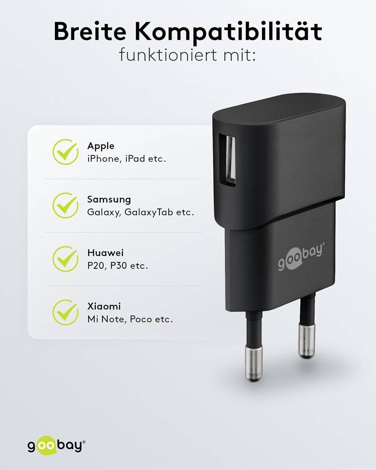 Goobay 44947 USB-A Netzteil 5W / Universal Ladegerät Apple Samsung Huawei / USB A Adapter / 1 Port Ladestecker / Schwarz-6