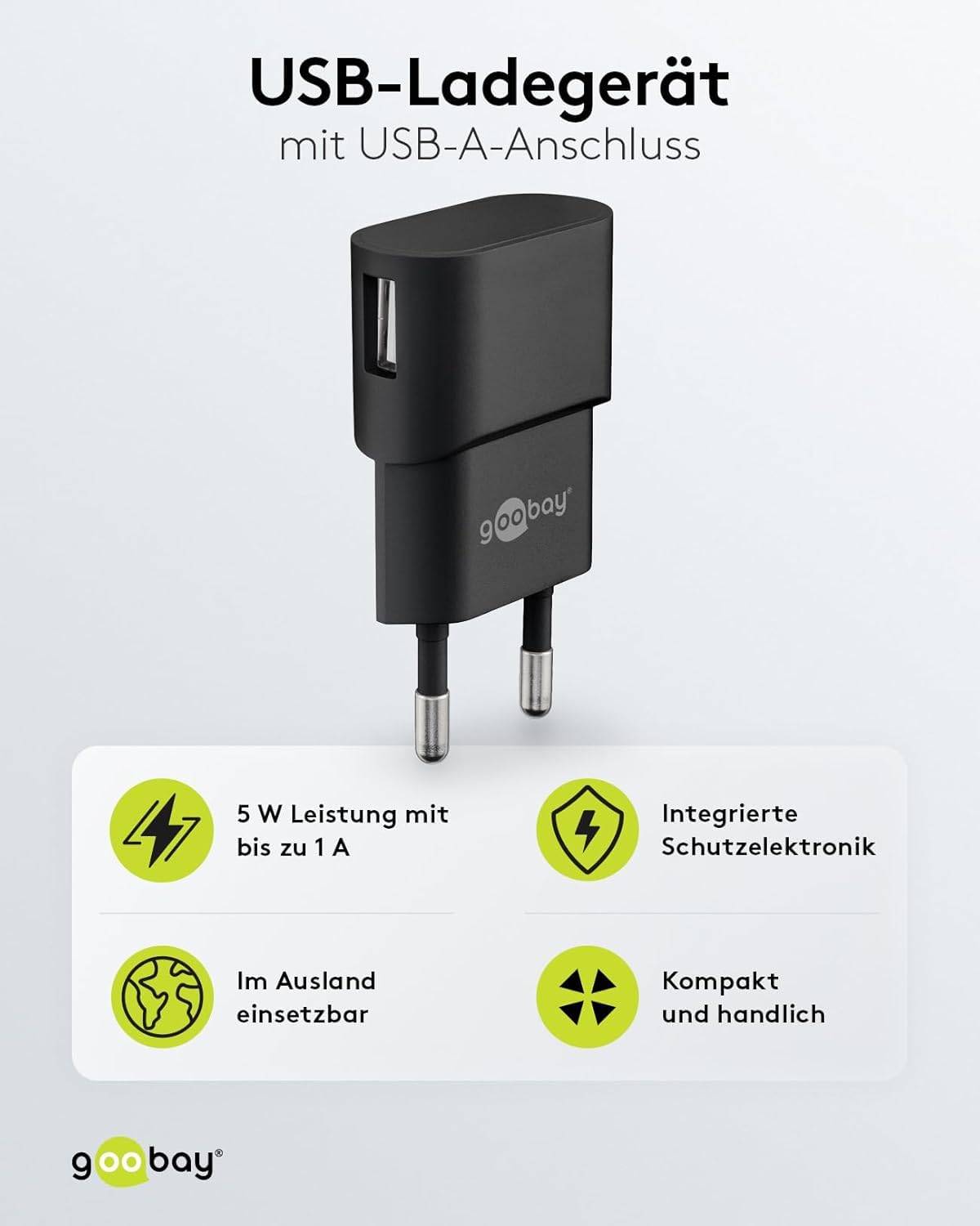 Goobay 44947 USB-A Netzteil 5W / Universal Ladegerät Apple Samsung Huawei / USB A Adapter / 1 Port Ladestecker / Schwarz-1