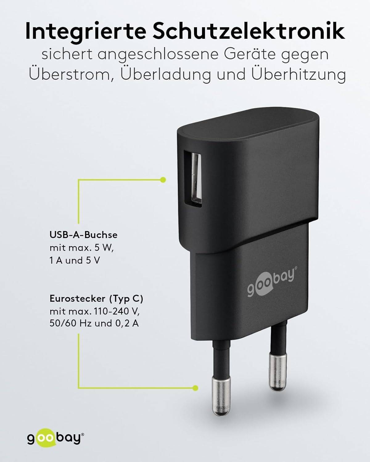 Goobay 44947 USB-A Netzteil 5W / Universal Ladegerät Apple Samsung Huawei / USB A Adapter / 1 Port Ladestecker / Schwarz-3