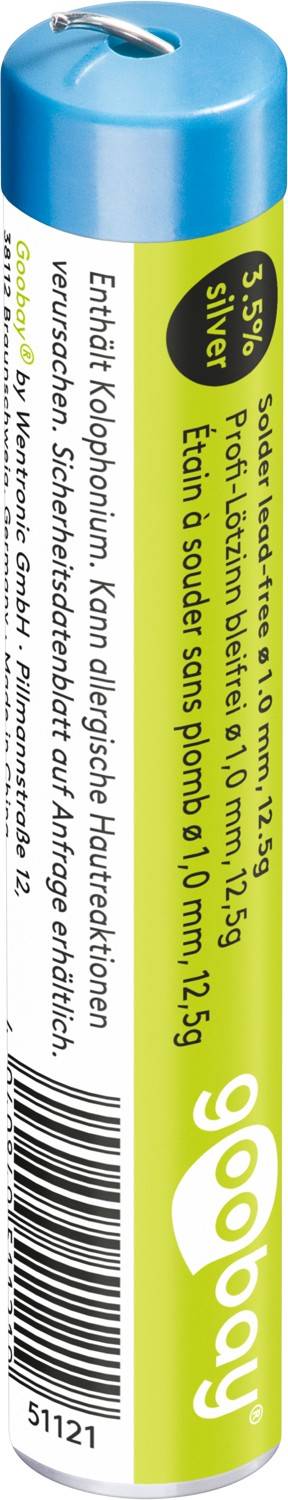Goobay 51121 Lötzinn bleifrei ø 1 mm Lötdraht Flussmittel / 3,5 % Silber / 217 °C Schmelzpunkt bleifreies Löten 12,5 g