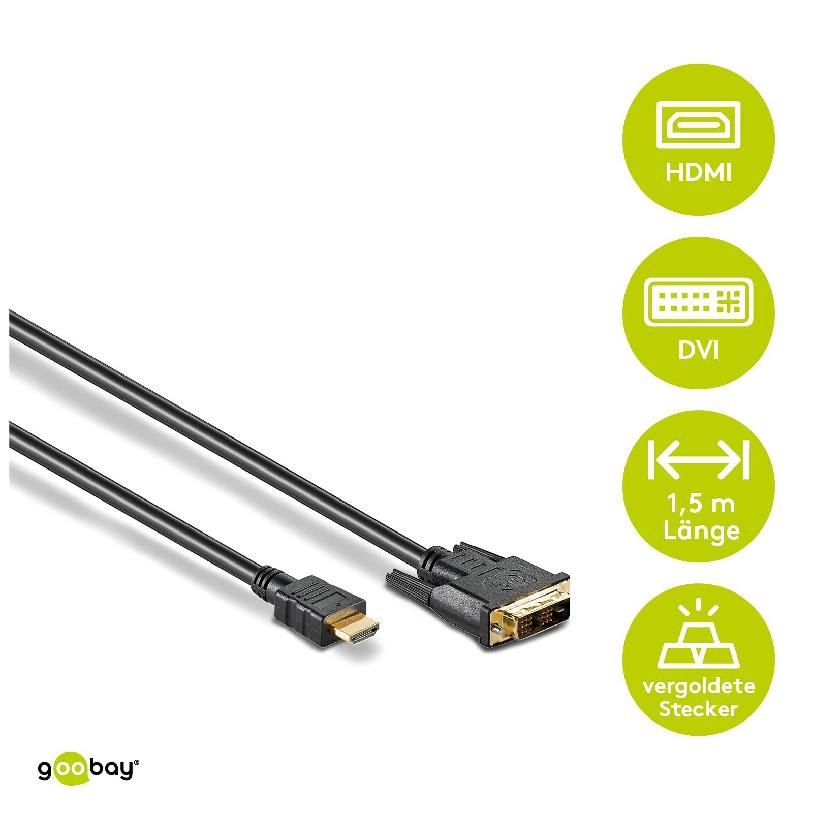 Goobay 51881 DVI-D auf HDMI Kabel / Monitorkabel Full HD 1080p / HDMI Adapterkabel Bildschirmkabel / Schwarz / 1,5 Meter-1