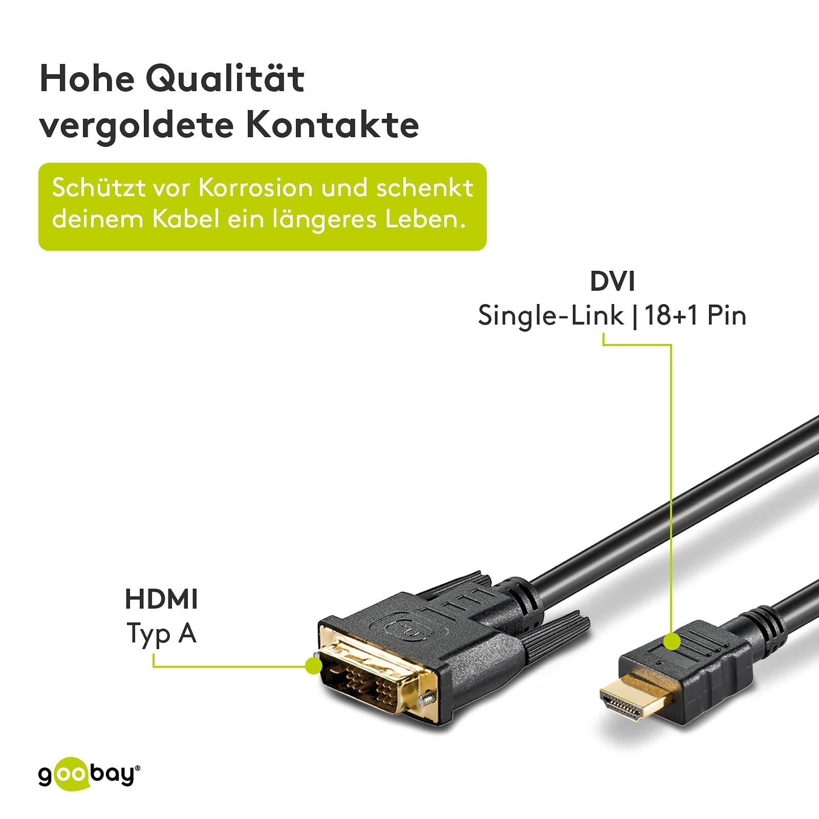 Goobay 51881 DVI-D auf HDMI Kabel / Monitorkabel Full HD 1080p / HDMI Adapterkabel Bildschirmkabel / Schwarz / 1,5 Meter-2