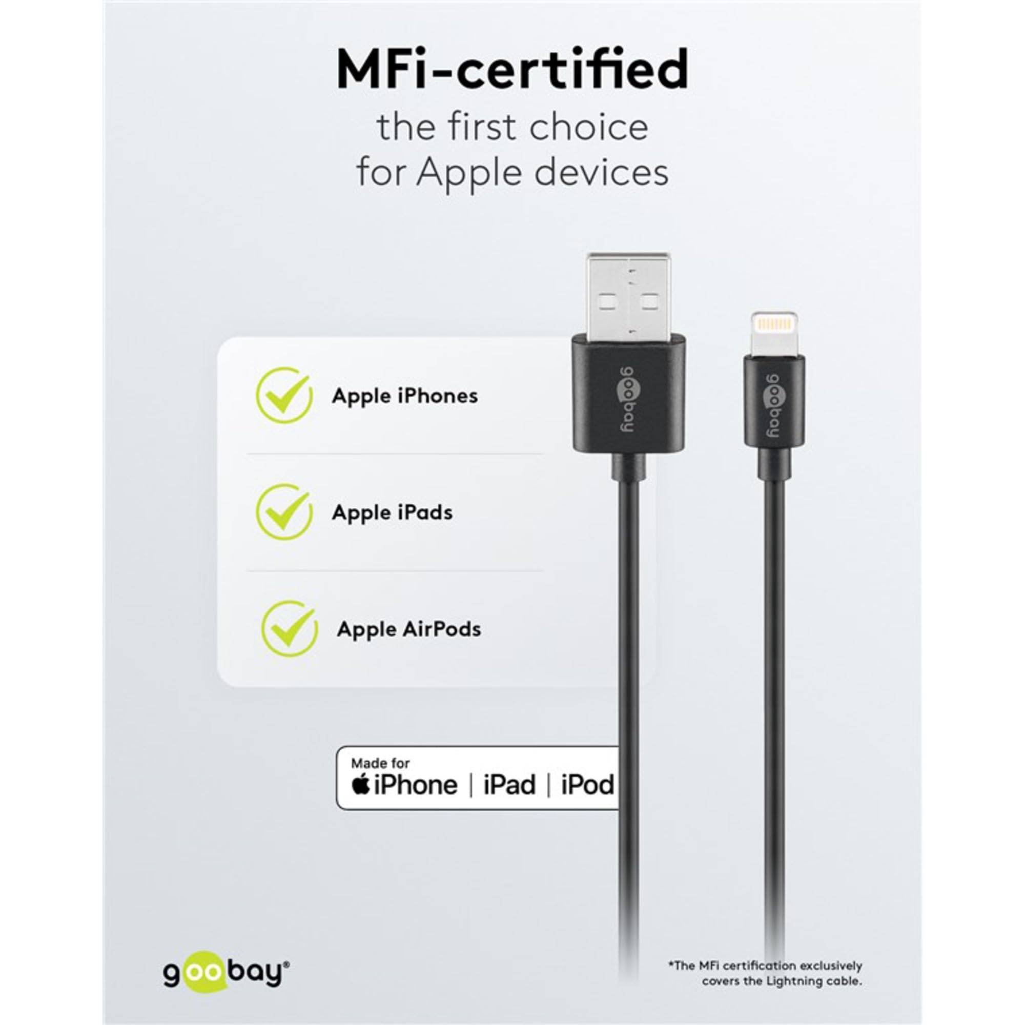 Goobay 44995 USB-A Netzteil 12W / Apple Lightning Ladekabel / iPhone Ladegerät Dual Port Adapter 5V / Schwarz / Kabel 1m-5
