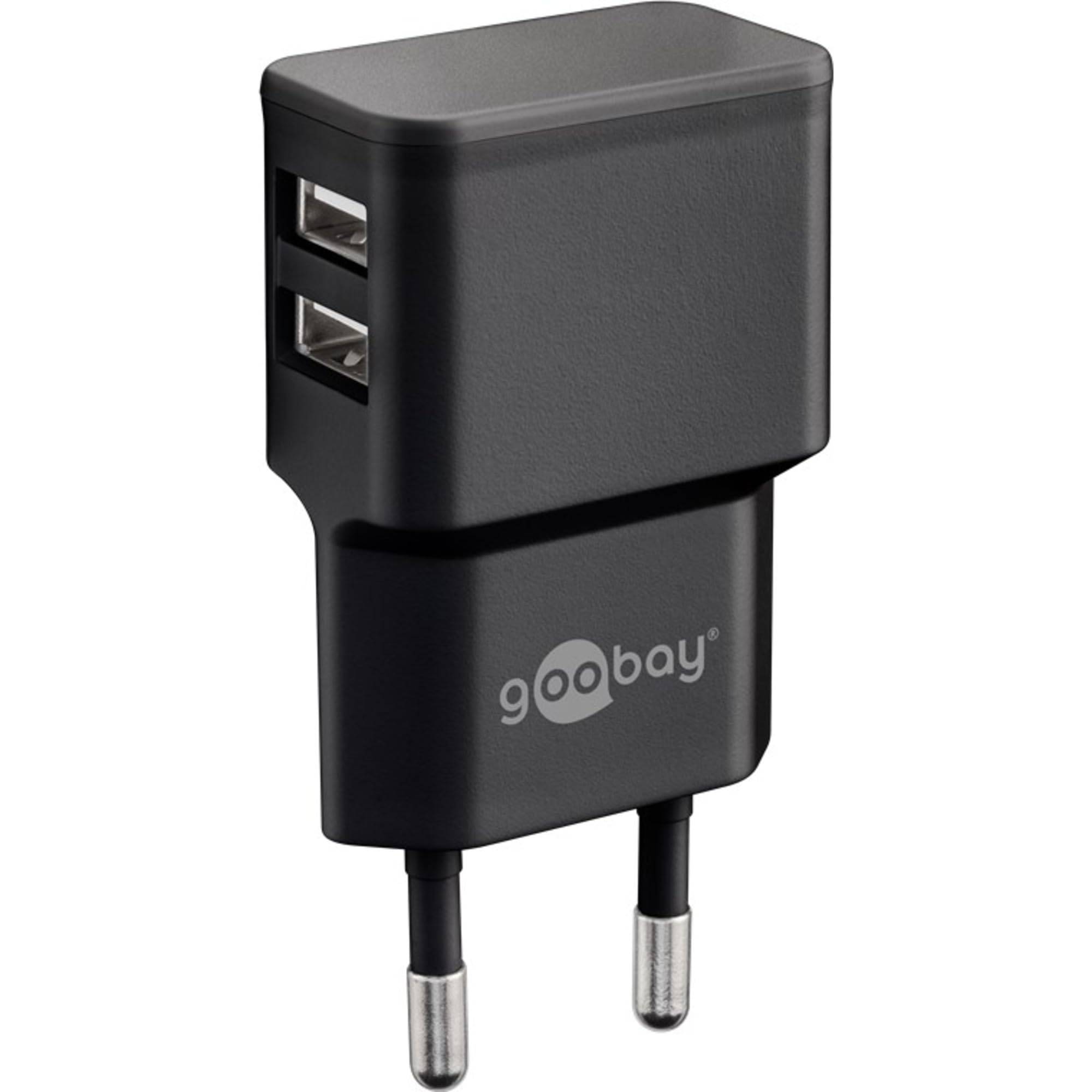 Goobay 44995 USB-A Netzteil 12W / Apple Lightning Ladekabel / iPhone Ladegerät Dual Port Adapter 5V / Schwarz / Kabel 1m-1