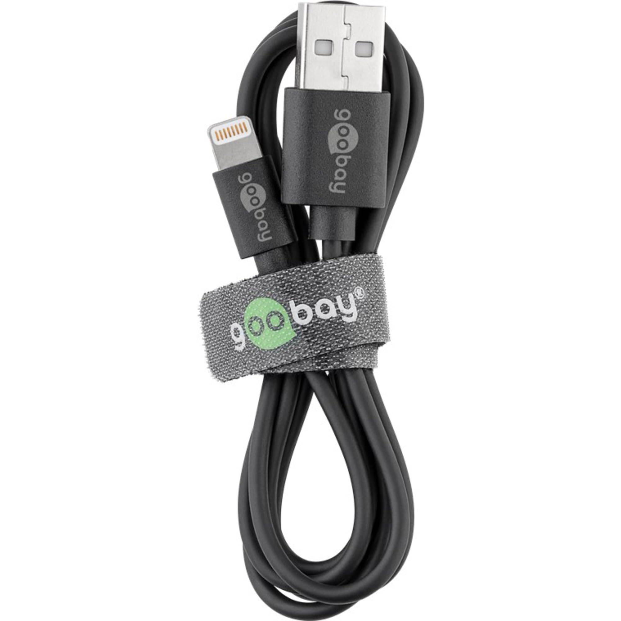 Goobay 44995 USB-A Netzteil 12W / Apple Lightning Ladekabel / iPhone Ladegerät Dual Port Adapter 5V / Schwarz / Kabel 1m-2