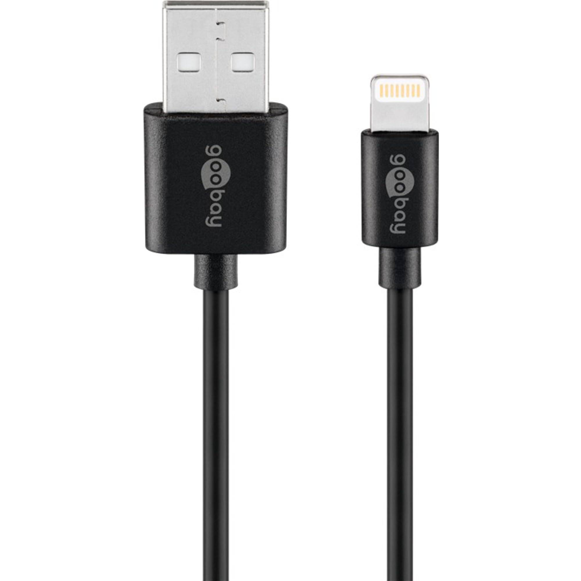 Goobay 44995 USB-A Netzteil 12W / Apple Lightning Ladekabel / iPhone Ladegerät Dual Port Adapter 5V / Schwarz / Kabel 1m-3