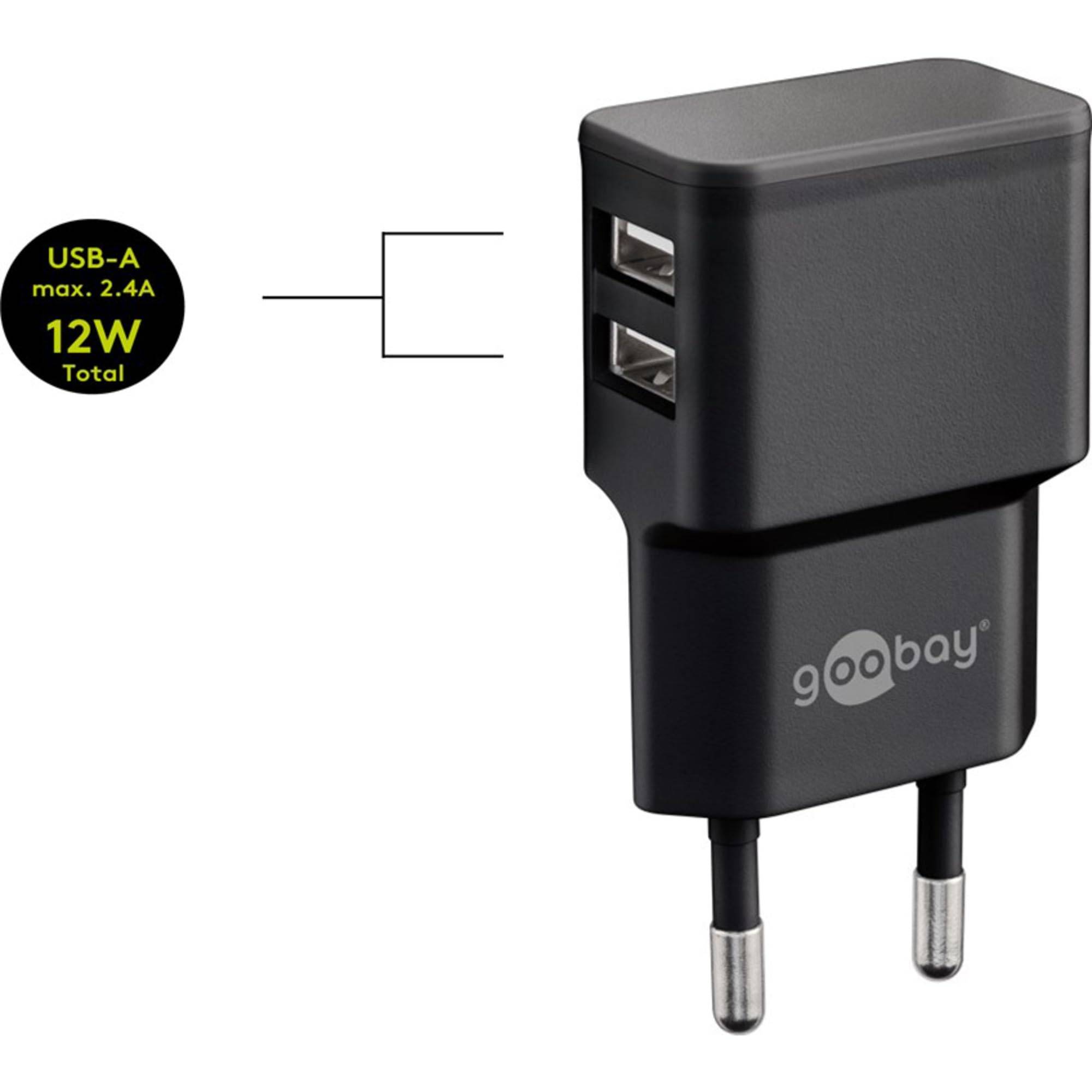 Goobay 44995 USB-A Netzteil 12W / Apple Lightning Ladekabel / iPhone Ladegerät Dual Port Adapter 5V / Schwarz / Kabel 1m-4