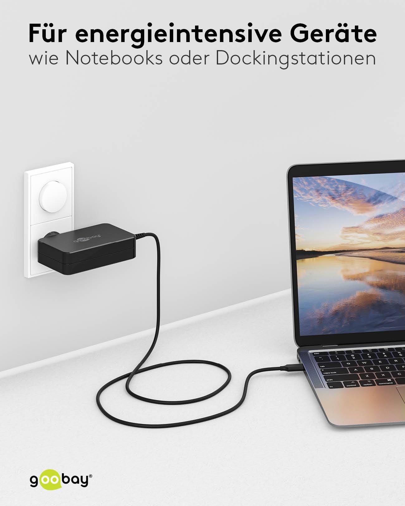 Goobay 65420 USB C Laptop Ladegerät 90W Universal Ladekabel max 20V / 4,5A Netzadapter Netzteil Steckernetzteil Schwarz-5
