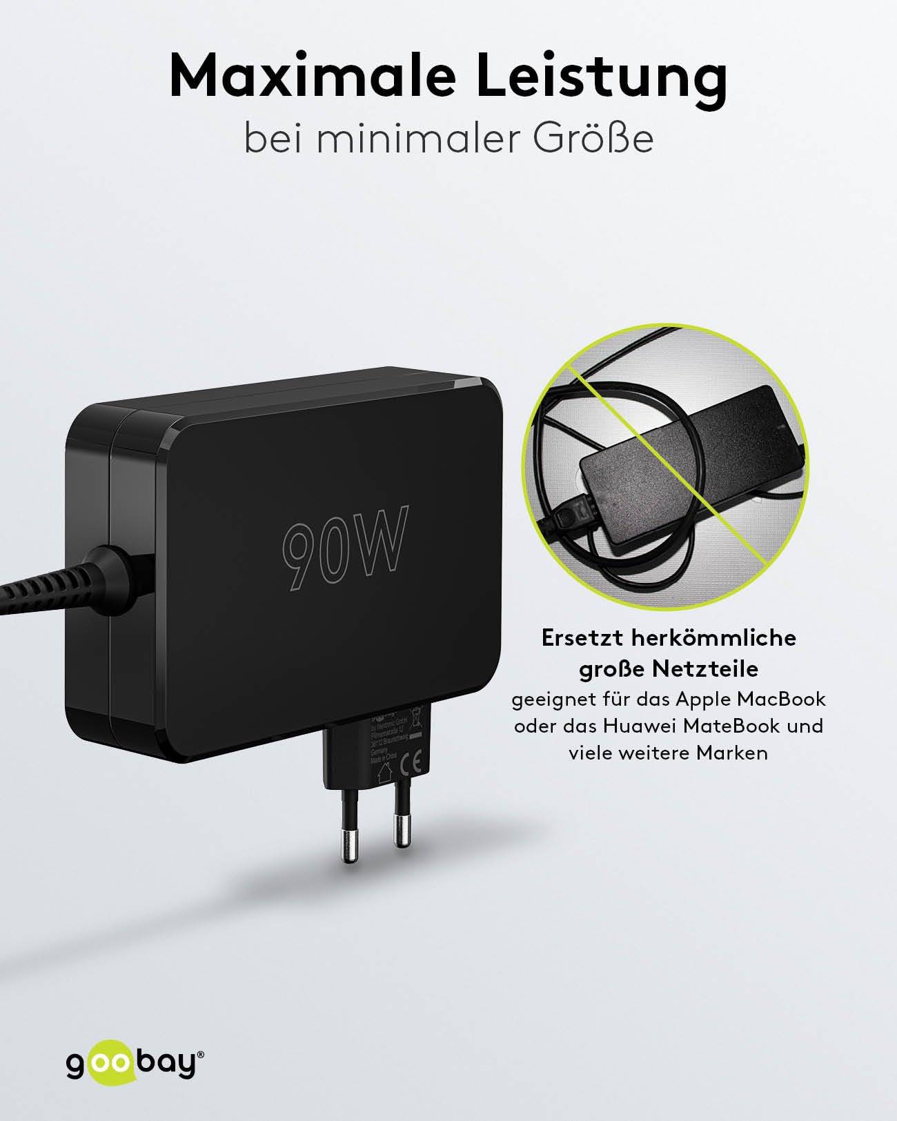 Goobay 65420 USB C Laptop Ladegerät 90W Universal Ladekabel max 20V / 4,5A Netzadapter Netzteil Steckernetzteil Schwarz-4
