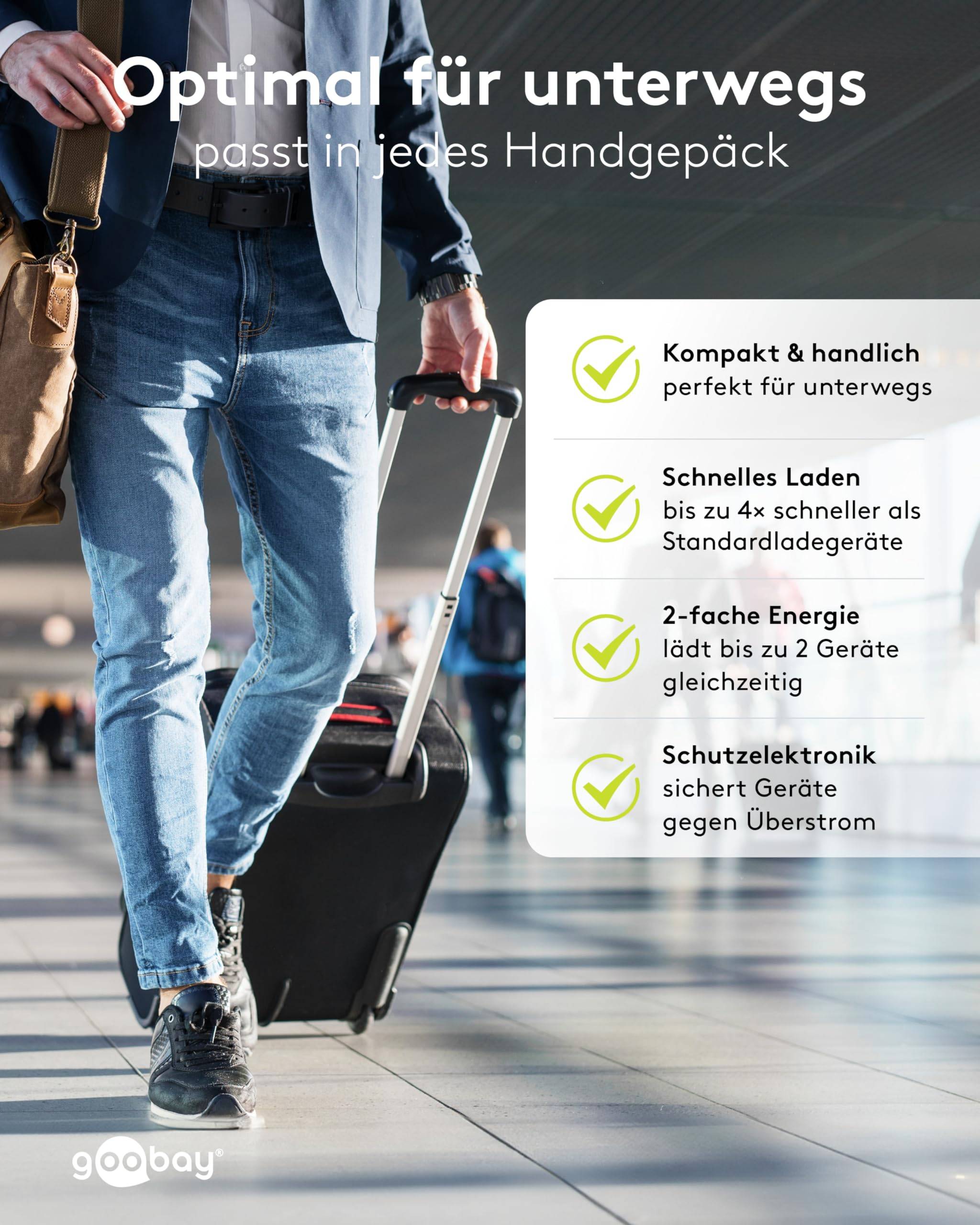 Goobay 65410 USB Netzteil 65W Schnellladegerät PD, 2fach Port 1x USB-C & 1x USB-A, Mini GaN Adapter Ladegerät, Weiß-6