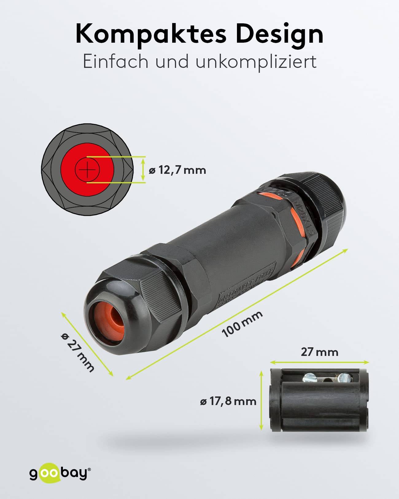 Goobay 81292 Outdoor Kabelverbinder wasserdicht IP68 Kabelmuffe 3 polig Stromkabel verbinden Verbindungsmuffe 10cm-2