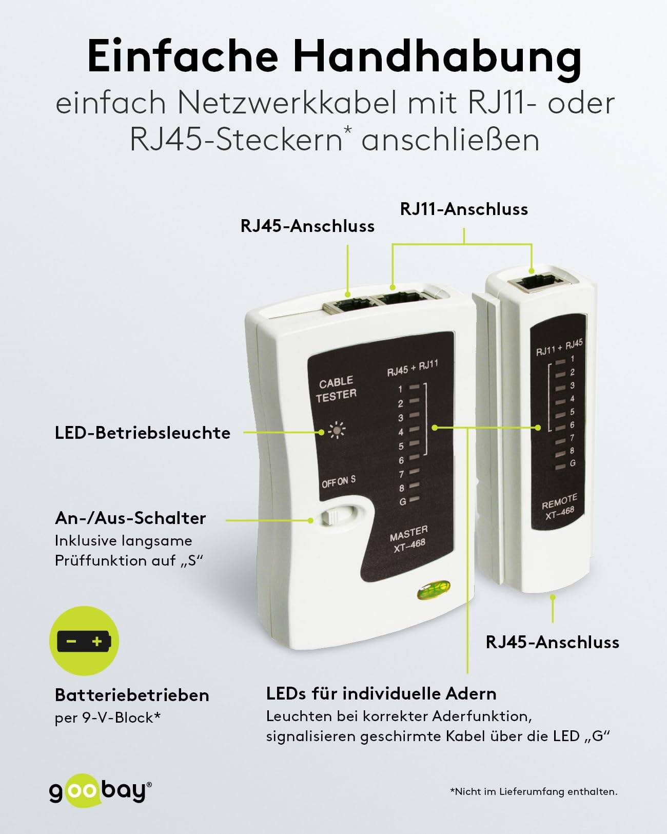 Goobay 97790 Werkzeug Set für Telefon & Netzwerk / Netzwerktester LAN Tester RJ45 - RJ11 - RJ12 - ISDN / Kabeltester LSA-3