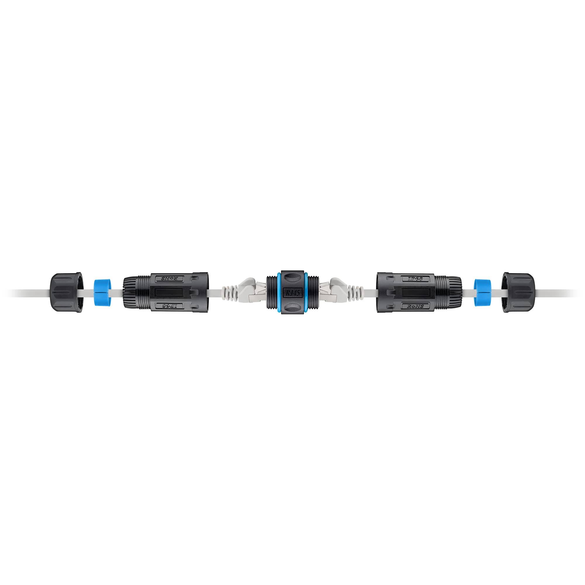 Goobay 59582 Outdoor CAT 6A Kabelverbinder IP68 wasserdicht 2x RJ45 Buchsen Netzwerkkabel Kupplung 500 MHz LAN Verbinder-1