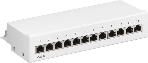 Goobay 62070 CAT 6 Patch Panel 12 Port RJ45 Buchsen für Netzwerkkabel 250 MHz Patchfeld LAN Verteilerfeld Desktop Weiß