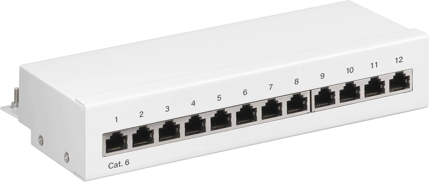 Goobay 62070 CAT 6 Patch Panel 12 Port RJ45 Buchsen für Netzwerkkabel 250 MHz Patchfeld LAN Verteilerfeld Desktop Weiß-0