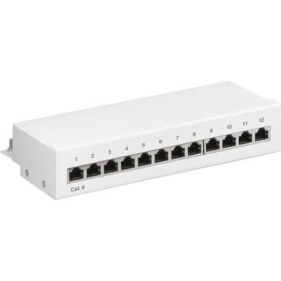 Goobay 62070 CAT 6 Patch Panel 12 Port RJ45 Buchsen für Netzwerkkabel 250 MHz Patchfeld LAN Verteilerfeld Desktop Weiß-0