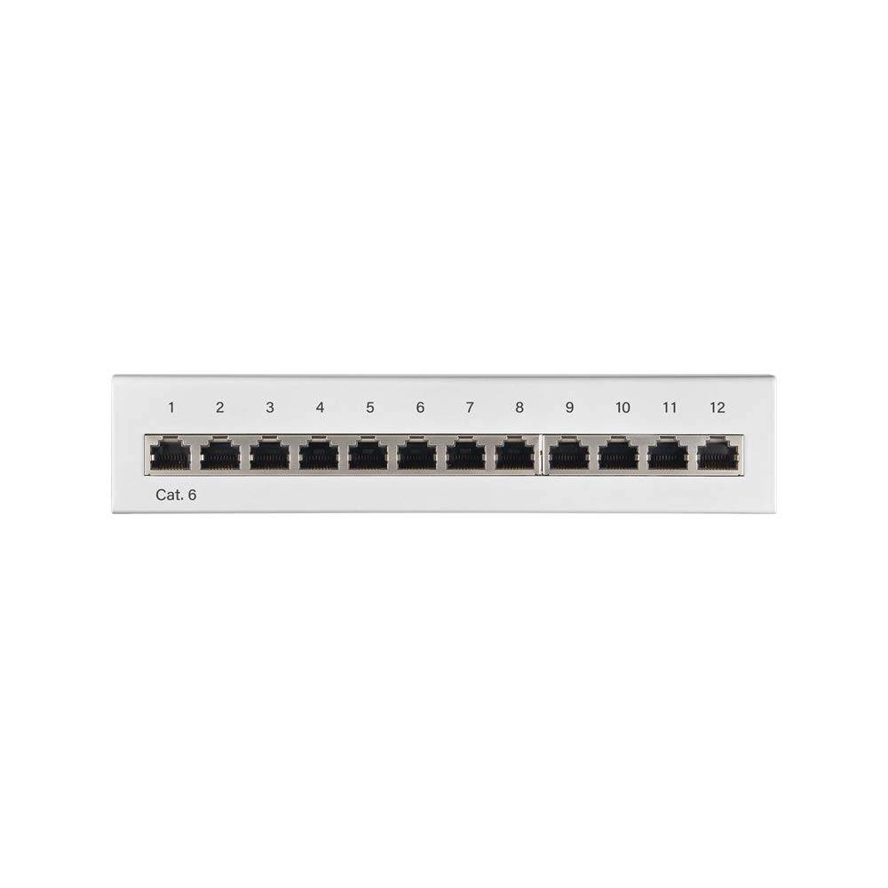 Goobay 62070 CAT 6 Patch Panel 12 Port RJ45 Buchsen für Netzwerkkabel 250 MHz Patchfeld LAN Verteilerfeld Desktop Weiß-1