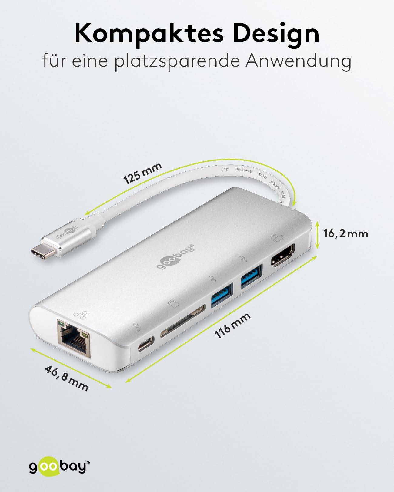 Goobay 76788 USB-C Adapter Multiport 6 Ports 4K HDMI, Power Delivery USB-C, USB-A 3.0, RJ45 Ethernet & SD Kartenleser-1
