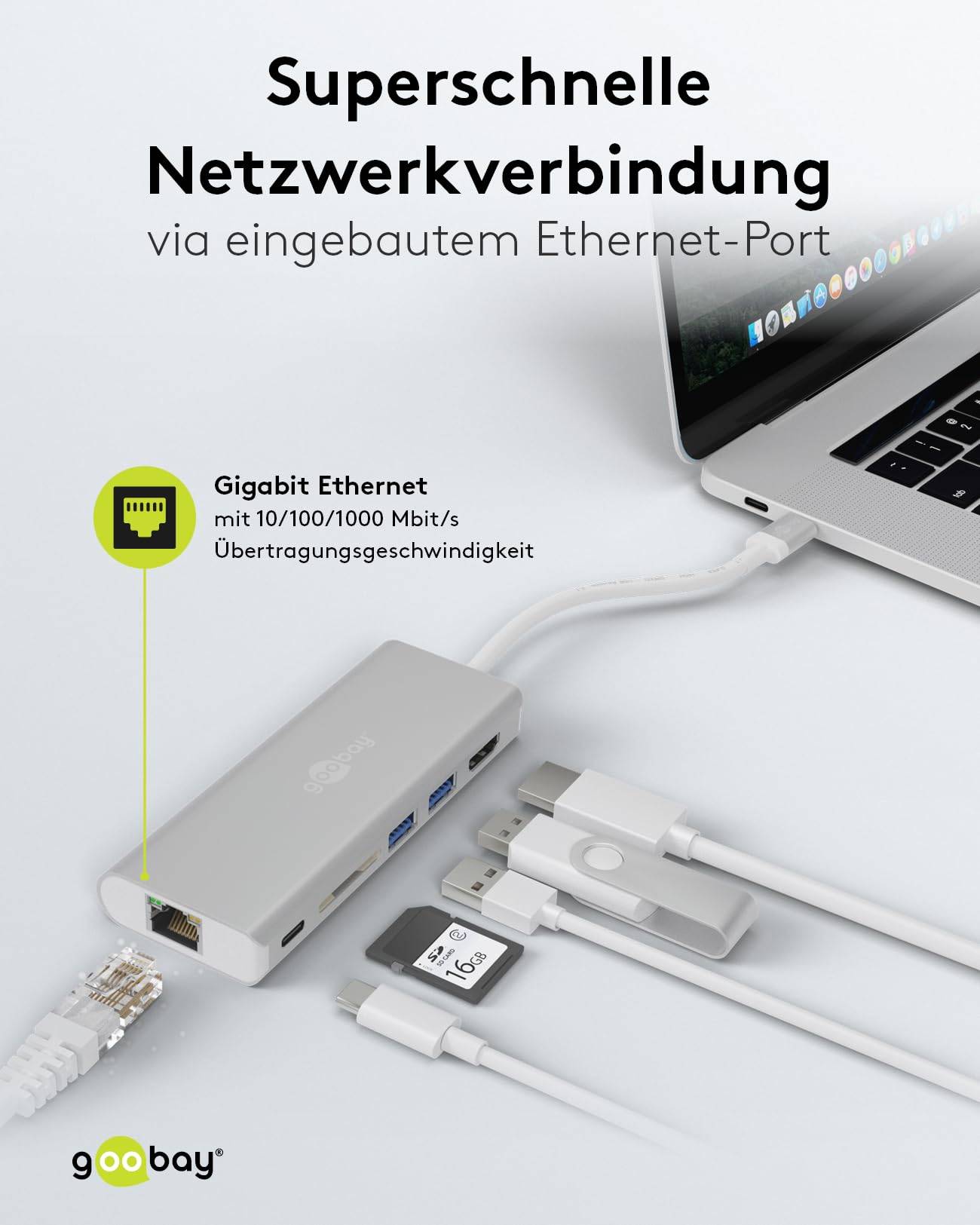Goobay 76788 USB-C Adapter Multiport 6 Ports 4K HDMI, Power Delivery USB-C, USB-A 3.0, RJ45 Ethernet & SD Kartenleser-3