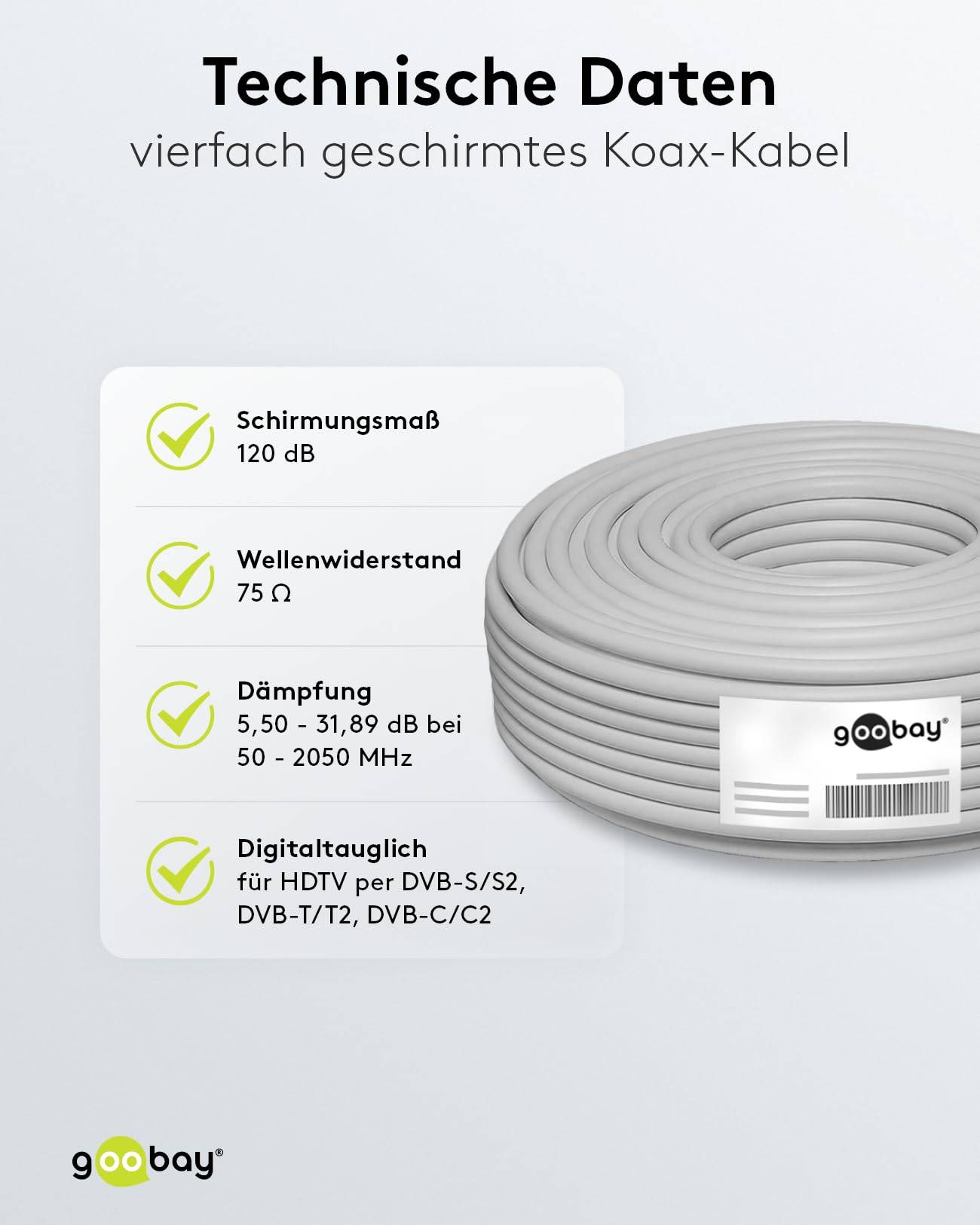 Goobay 27518 SAT Koaxialkabel 120 dB / Antennenkabel Meterware / 4fach geschirmt Kabel / Satellitenkabel / Weiß / 100m-3