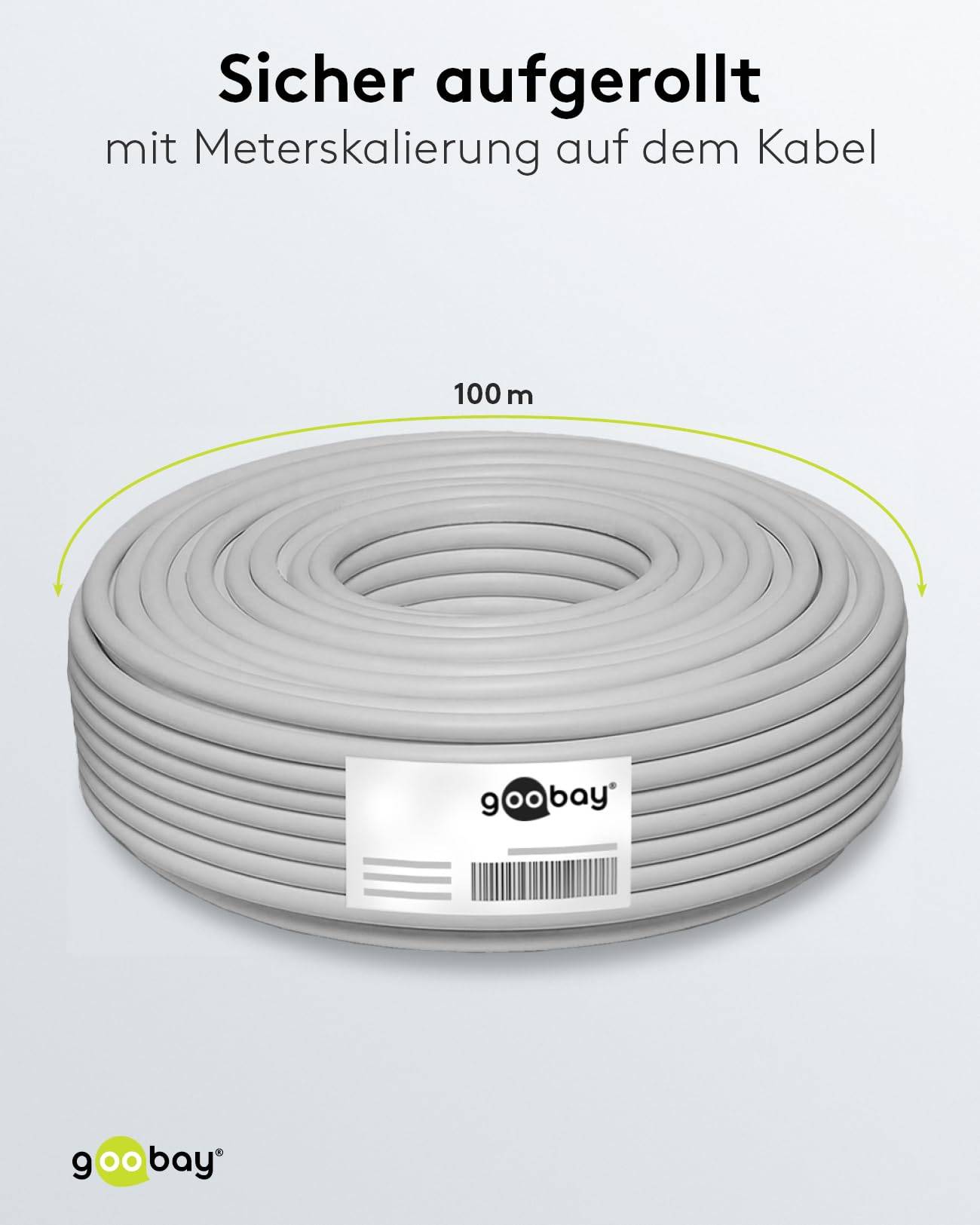 Goobay 27518 SAT Koaxialkabel 120 dB / Antennenkabel Meterware / 4fach geschirmt Kabel / Satellitenkabel / Weiß / 100m-4