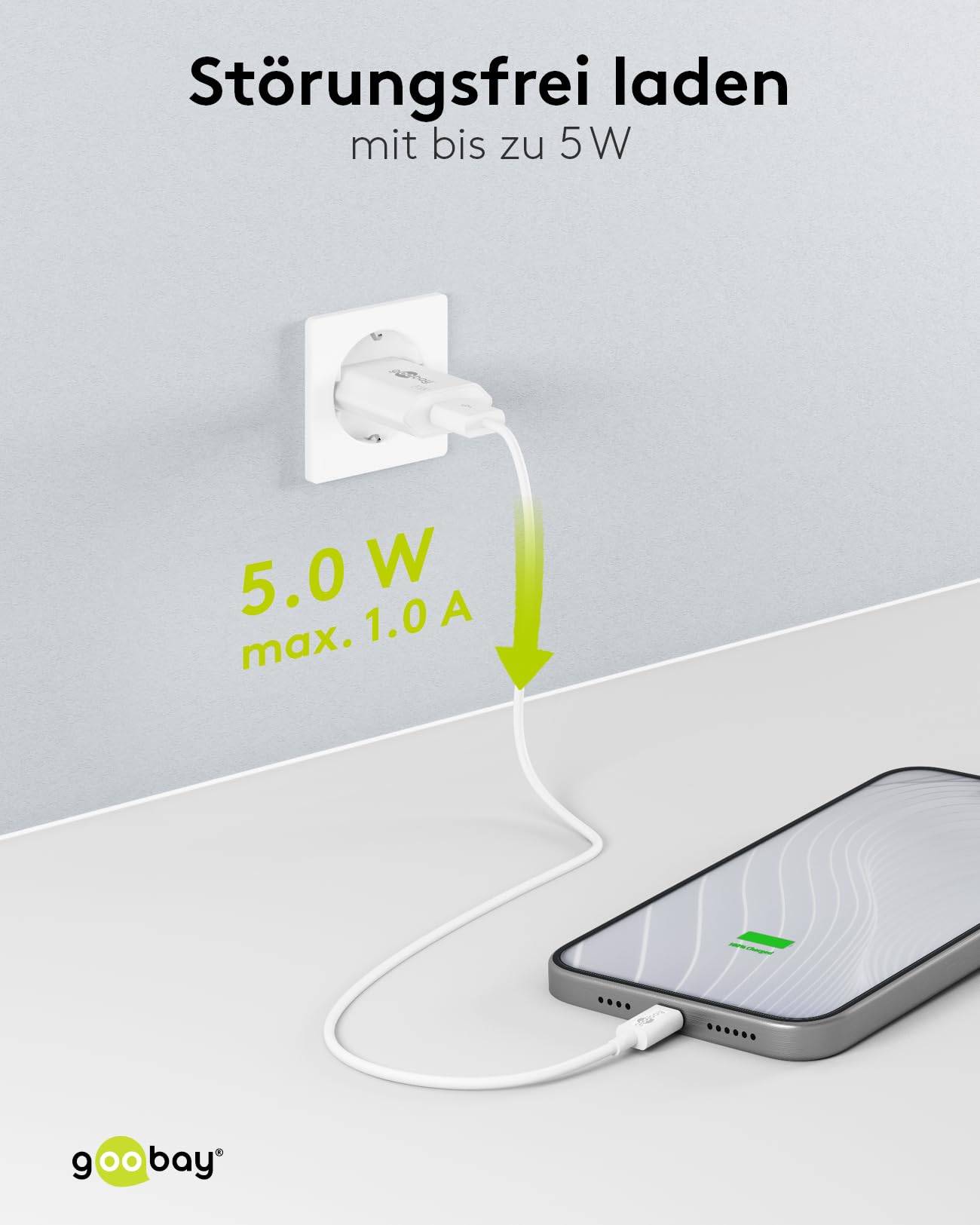 Goobay 44950 USB-A Netzteil 5W / Universal Ladegerät Apple Samsung Huawei / USB A Adapter / 1 Port Ladestecker / Weiß-5