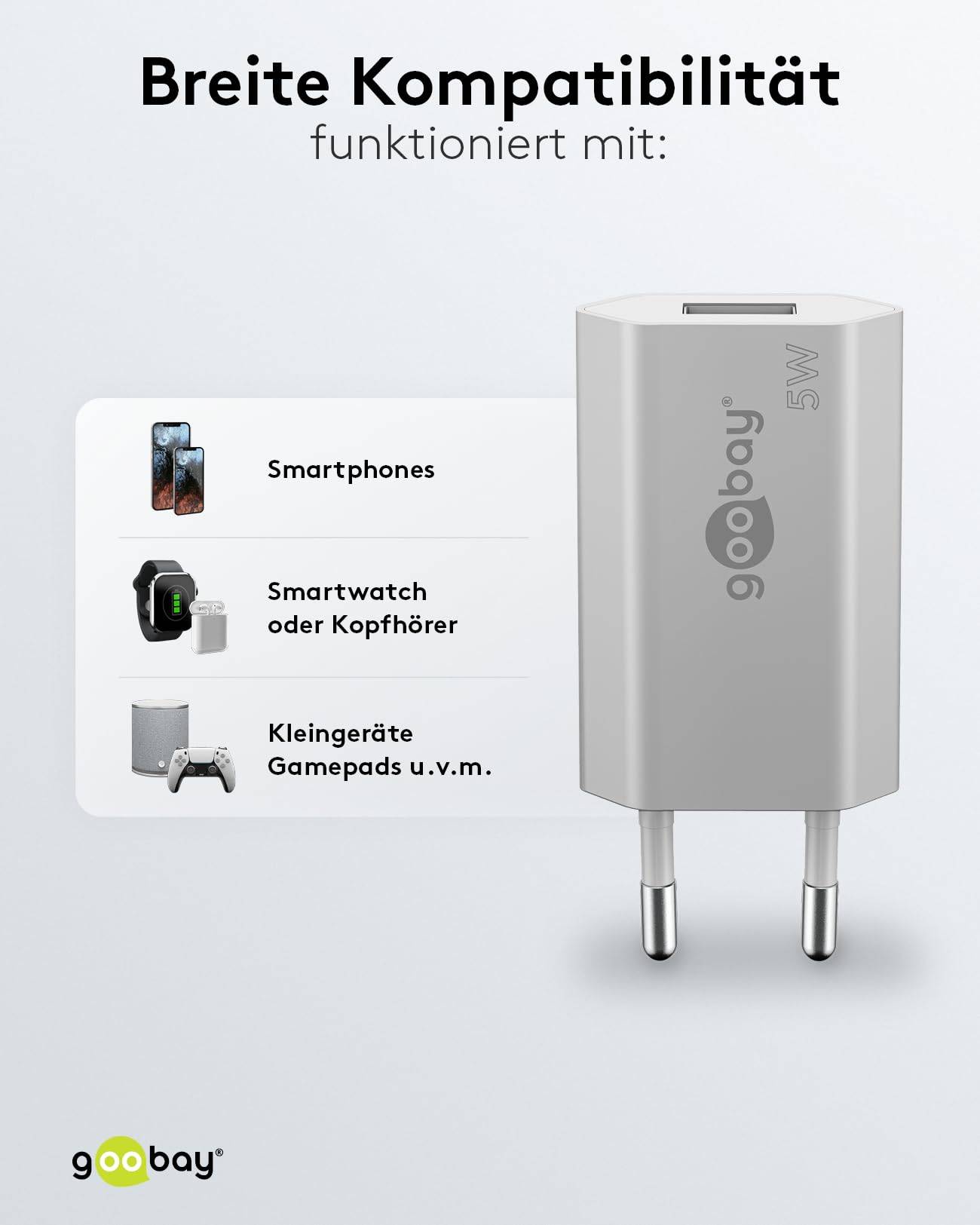 Goobay 44950 USB-A Netzteil 5W / Universal Ladegerät Apple Samsung Huawei / USB A Adapter / 1 Port Ladestecker / Weiß-6