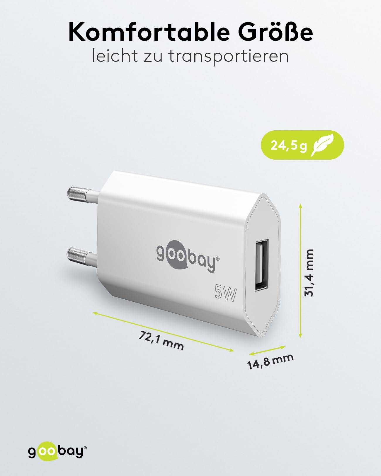 Goobay 44950 USB-A Netzteil 5W / Universal Ladegerät Apple Samsung Huawei / USB A Adapter / 1 Port Ladestecker / Weiß-2