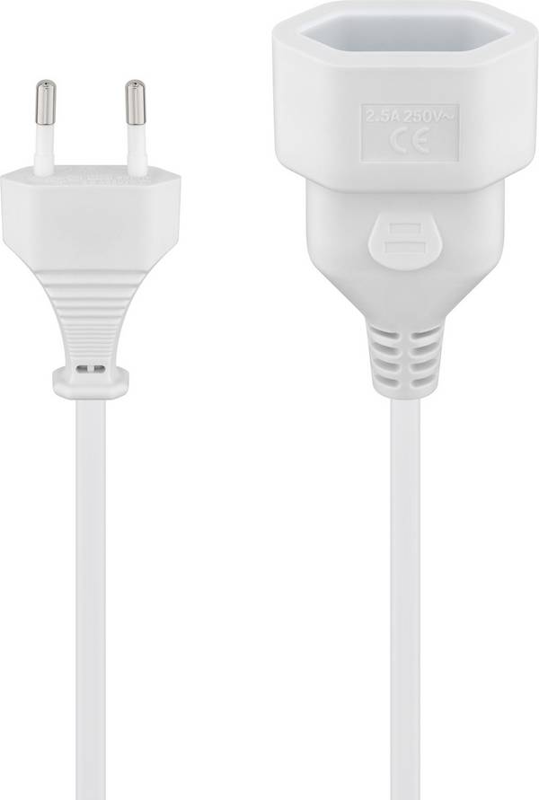 Goobay 50509 Euro Netzkabel Verlängerung 2 polig Stromkabel Eurostecker Typ C Eurokabel Verlängerungskabel Weiß 5m