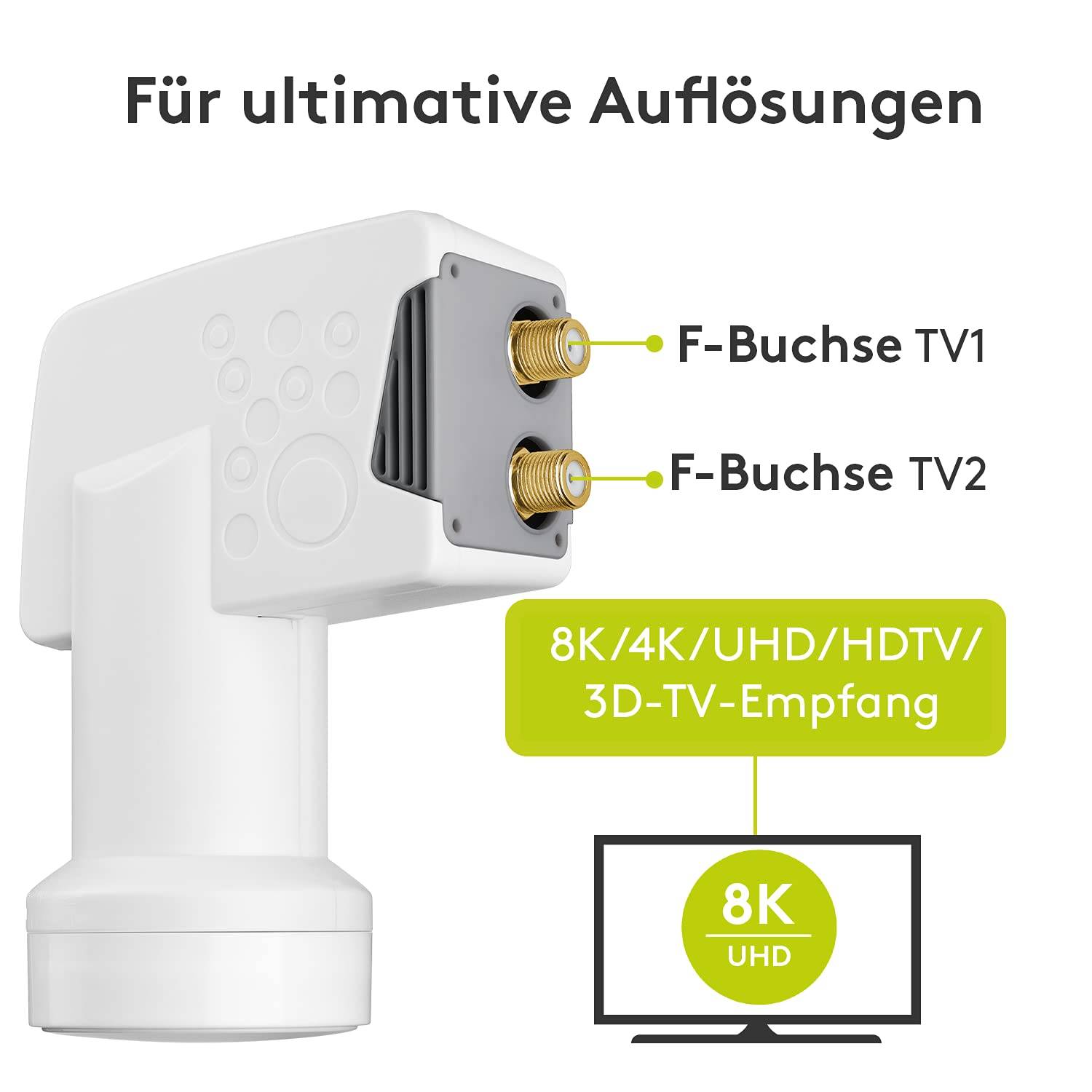 Goobay 67270 Universal Twin LNB für 2x Teilnehmer UHD 8K vergoldete F-Buchsen wasserdicht SAT LNB digital DVB-S2 & DVB-S-5