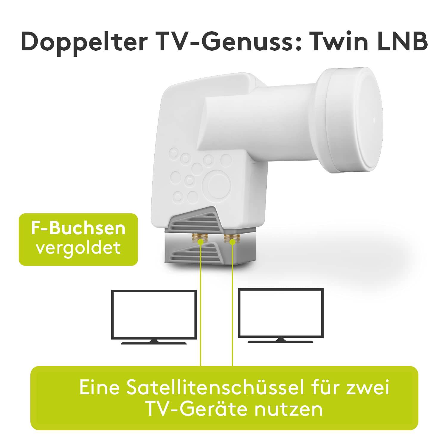Goobay 67270 Universal Twin LNB für 2x Teilnehmer UHD 8K vergoldete F-Buchsen wasserdicht SAT LNB digital DVB-S2 & DVB-S-3