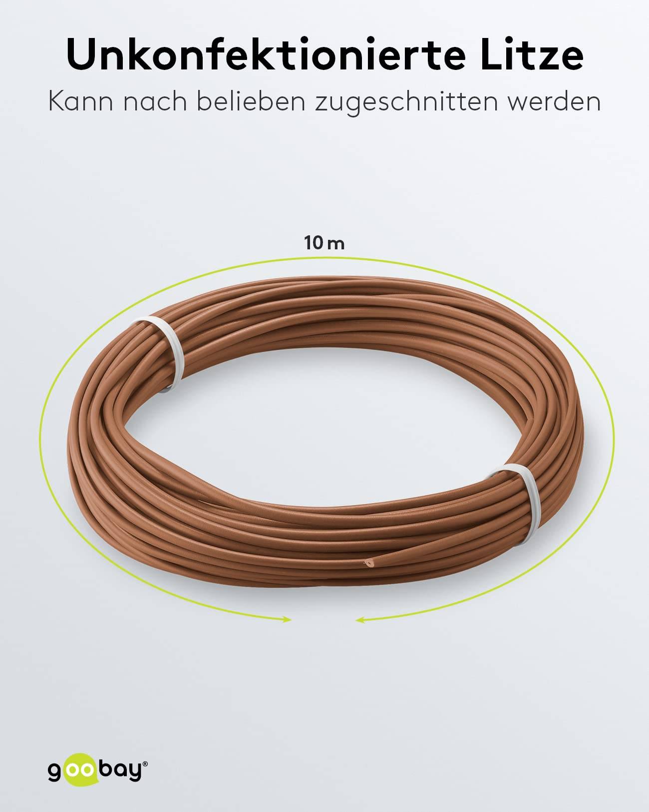 Goobay 55040 Kupferlitze 1adrig isoliert Kupferkabel mehrdrähtig Klingeldraht 18x0,1mm AWG 26 Litze Kabellitze Braun 10m-3