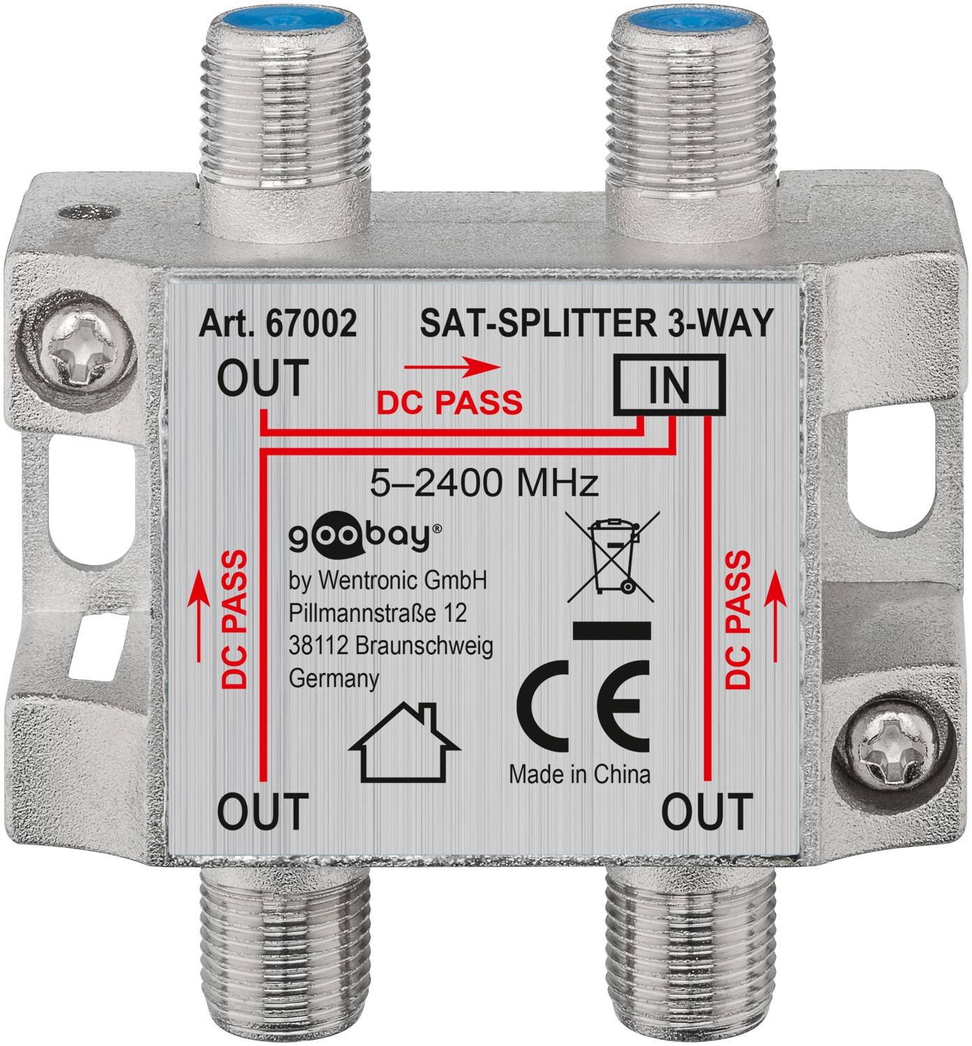 Goobay 67002 SAT Verteiler 3fach SAT Splitter / 3x F Buchse Ausgang / SAT Antennenkabel / 3-fach Antennenverteiler-0