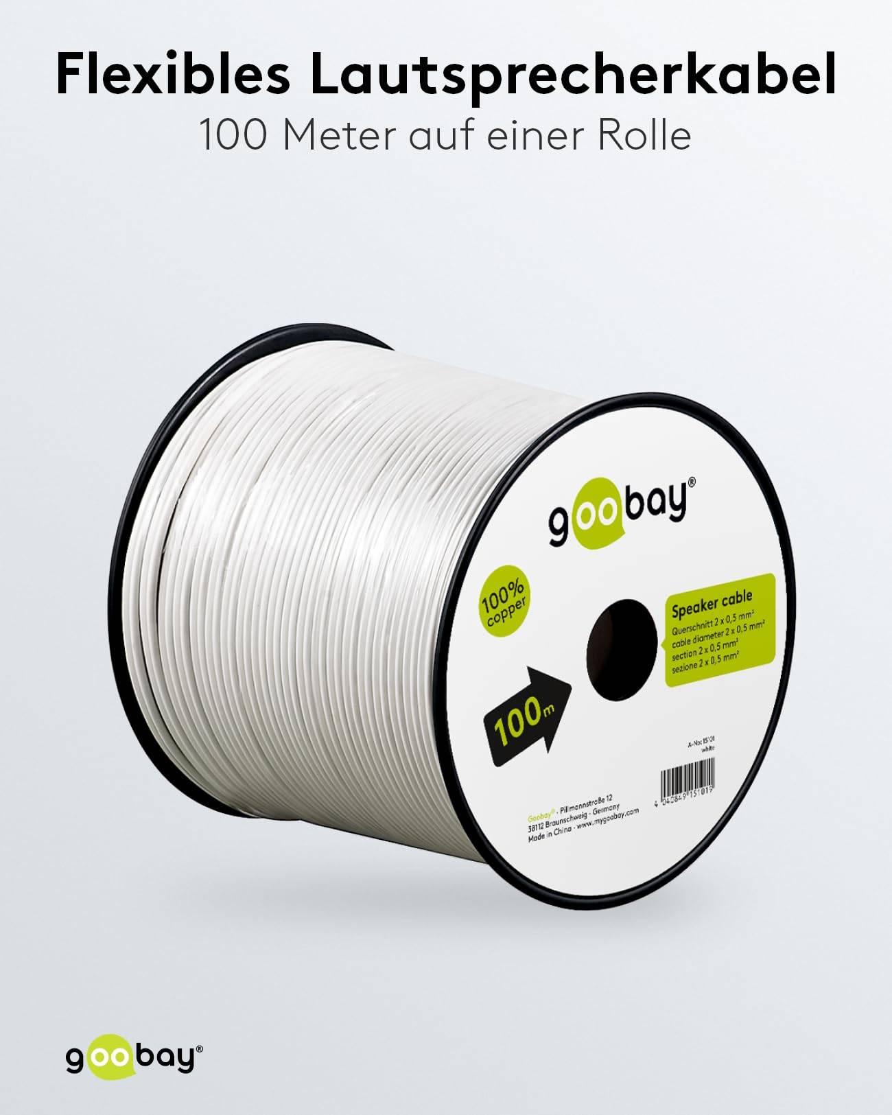 Goobay 15101 Lautsprecherkabel 2x 0,5 mm² Kupferlitze / Audiokabel Boxenkabel / Kupferkabel Meterware / Weiß / 100m-4