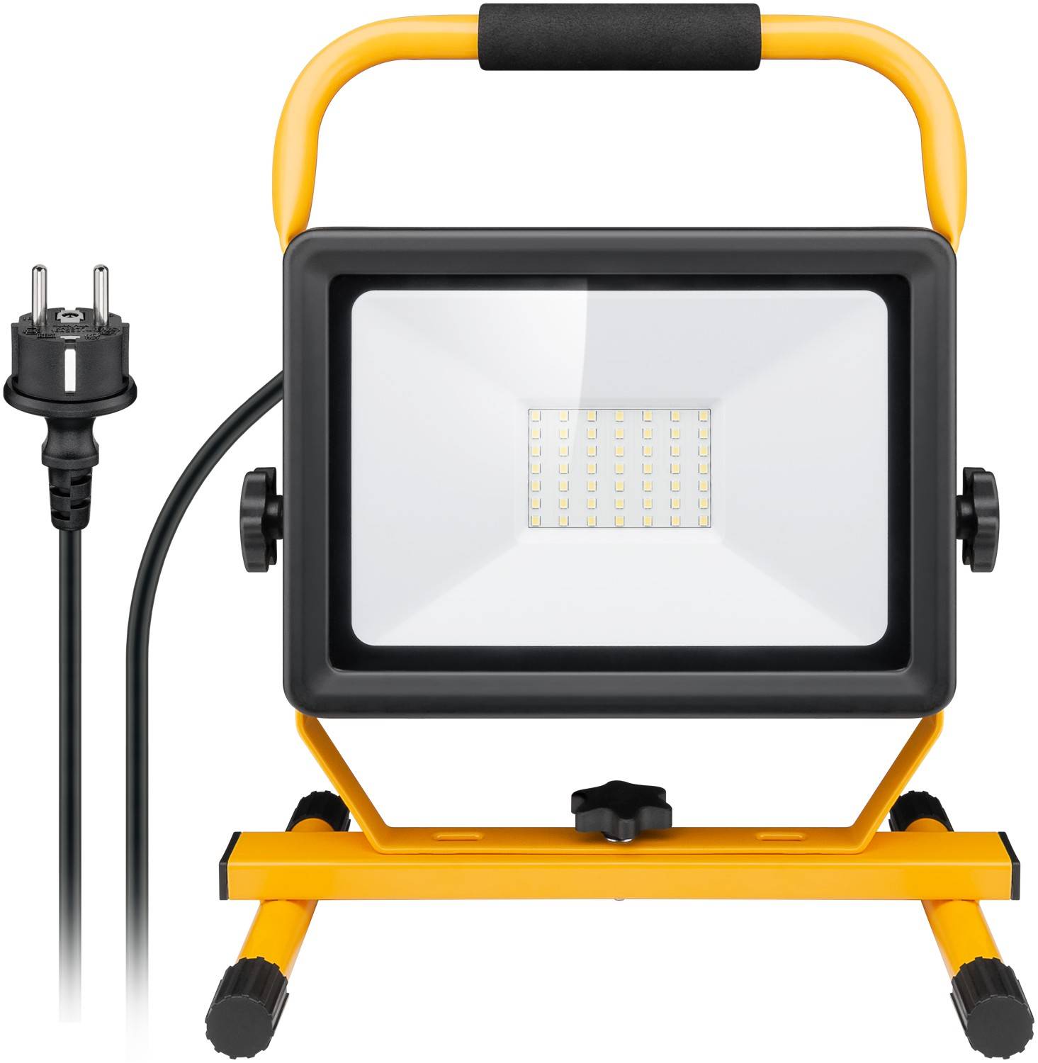 Goobay 49983 LED Baustrahler mit Standfuß 50W 4250 lm kaltweiß Flutlicht IP65 Baulampe Baustellenstrahler Schwarz Gelb-0