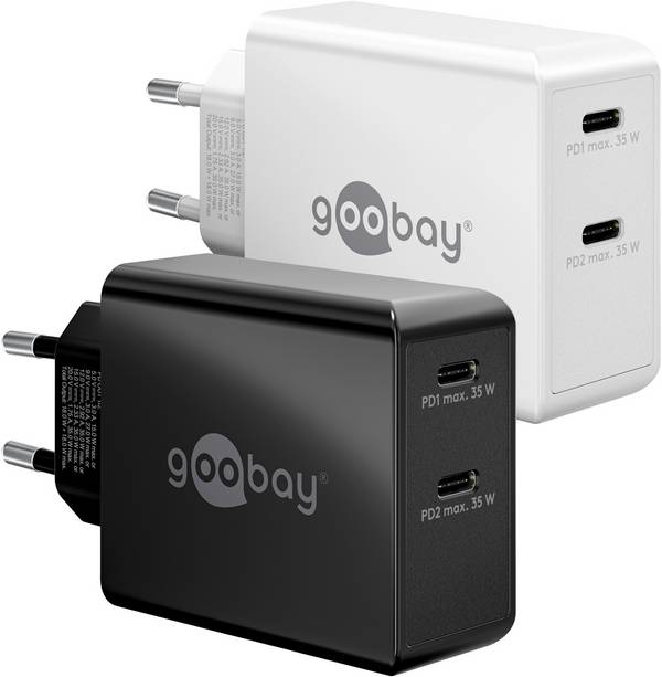 Goobay 61757 Dual Port USB-C Netzteil 36W / Universal Schnellladegerät PD / USB C Adapter / USB Charger 20V / Schwarz