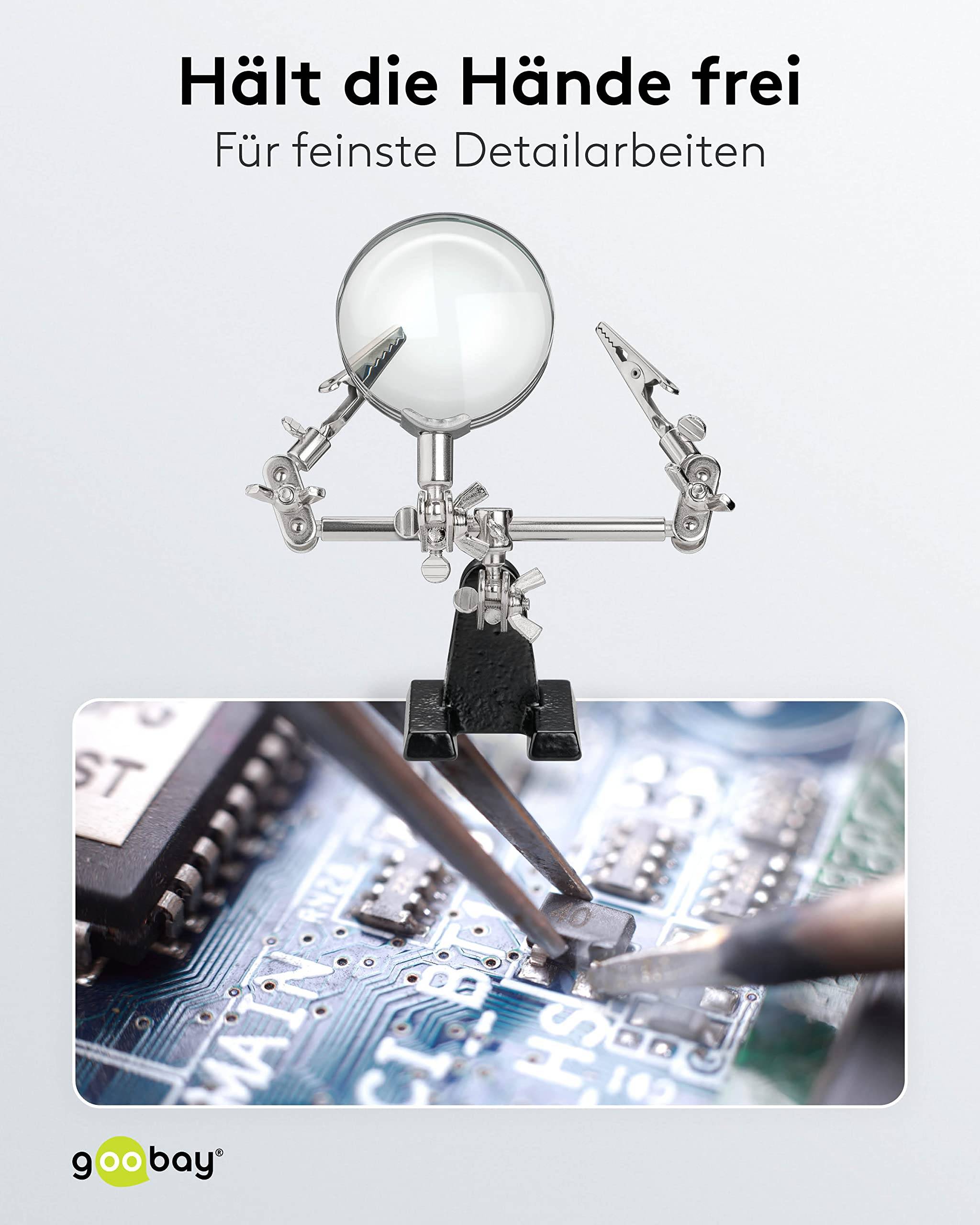 Goobay 51199 Dritte Hand mit 2,5 fach Lupe Löthalterung als Löthilfe Helfende Hände Platinenhalter mit Krokodilklemmen-5