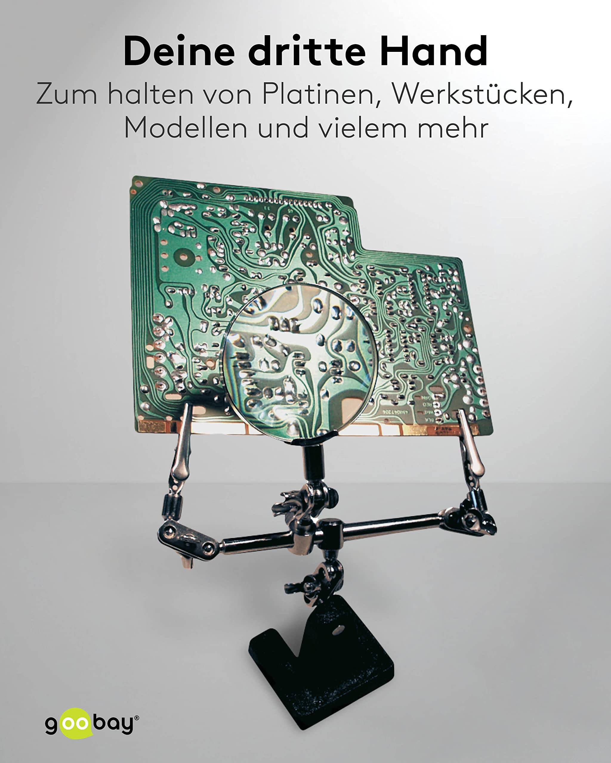Goobay 51199 Dritte Hand mit 2,5 fach Lupe Löthalterung als Löthilfe Helfende Hände Platinenhalter mit Krokodilklemmen-6