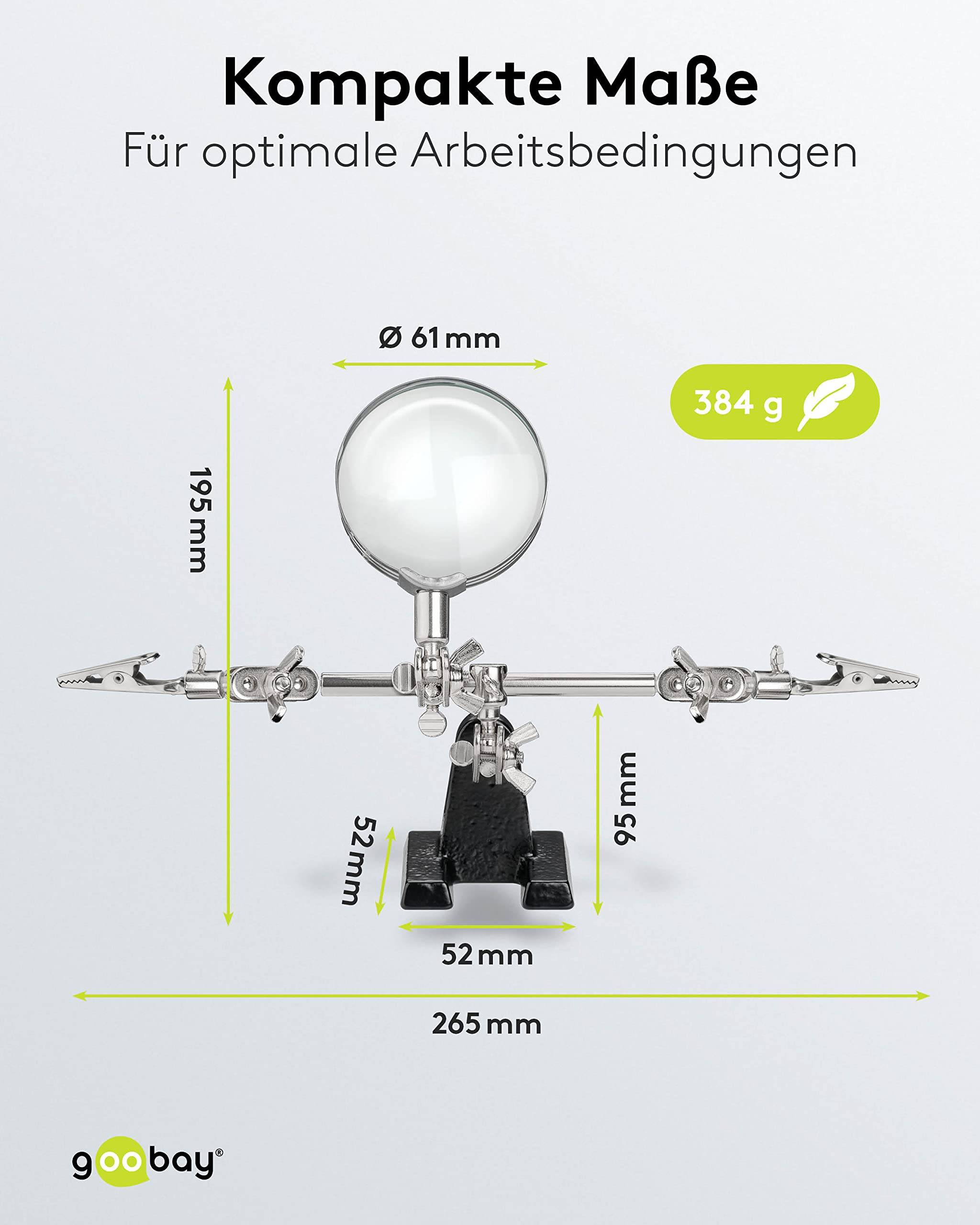 Goobay 51199 Dritte Hand mit 2,5 fach Lupe Löthalterung als Löthilfe Helfende Hände Platinenhalter mit Krokodilklemmen-2