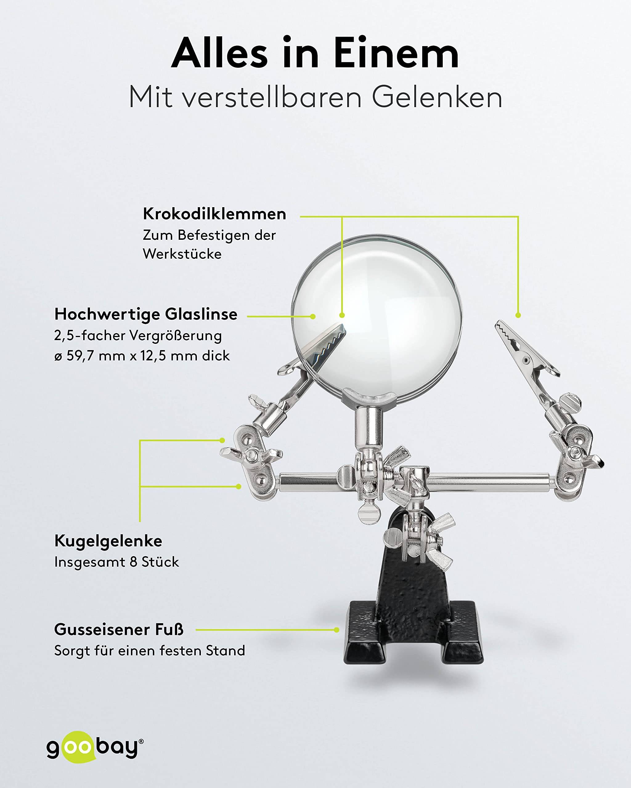 Goobay 51199 Dritte Hand mit 2,5 fach Lupe Löthalterung als Löthilfe Helfende Hände Platinenhalter mit Krokodilklemmen-3