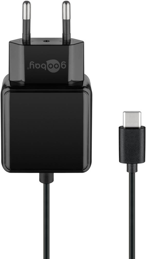 Goobay 45040 USB-C Netzteil 15W / USB-C Ladekabel / Universal Ladegerät / USB Adapter 5V 3A / Schwarz / Kabel 1,5m