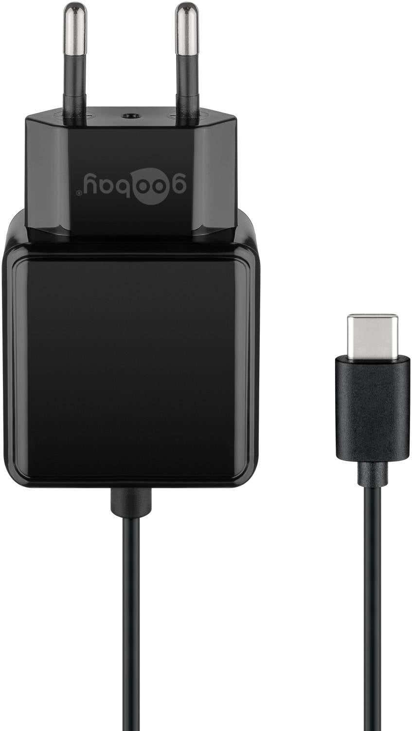 Goobay 45040 USB-C Netzteil 15W / USB-C Ladekabel / Universal Ladegerät / USB Adapter 5V 3A / Schwarz / Kabel 1,5m-0