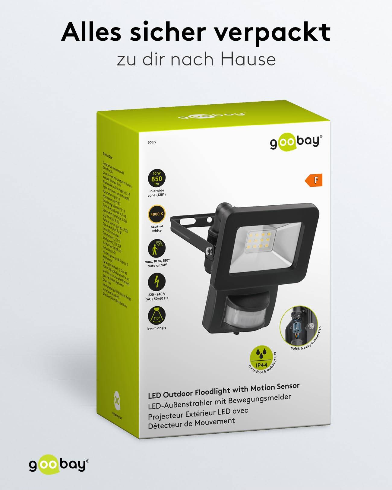 Goobay 53877 LED Außenstrahler Bewegungsmelder 10W / PIR Sensor / 850lm Neutralweiß Scheinwerfer Außenleuchte / Schwarz-6