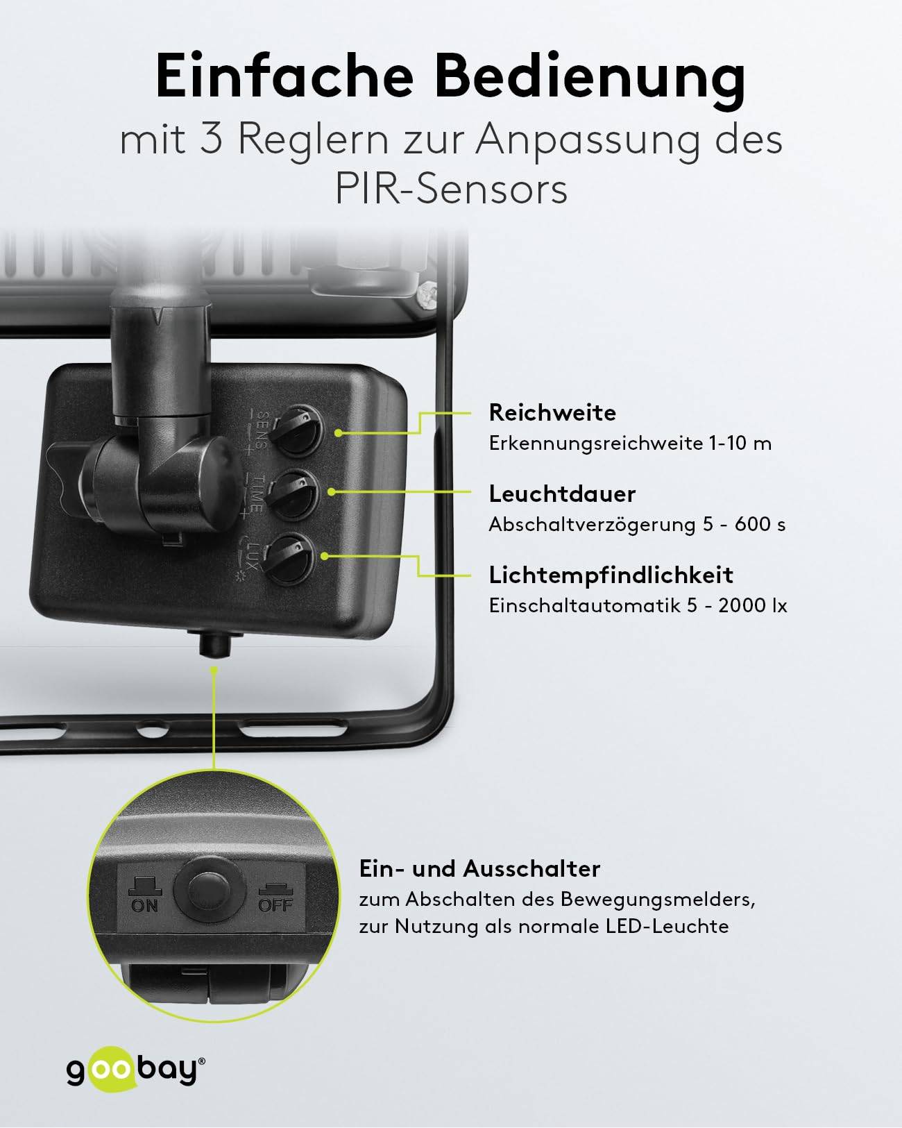 Goobay 53877 LED Außenstrahler Bewegungsmelder 10W / PIR Sensor / 850lm Neutralweiß Scheinwerfer Außenleuchte / Schwarz-4