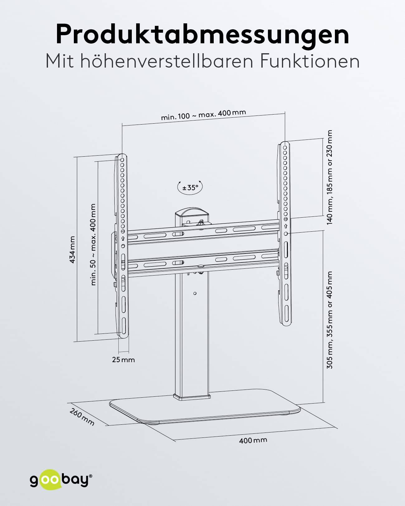 Goobay 58524 TV Standfuß MONO 81 cm (32") - 140 cm (55") TV-Halterung 35° schwenkbar, Fernsehständer VESA 400x400, 40 kg-4